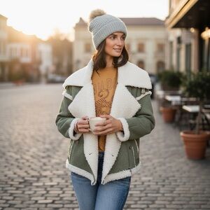 Oli & Hali Sherpa Knit Jacket Cardigan Sage Green Women’s Size XL Oversized